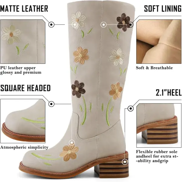 VBDB Women's Knee High Boots Square Toe Chunky Block Heel Long Boots for Women Comfortable Low Heel Womens Boots