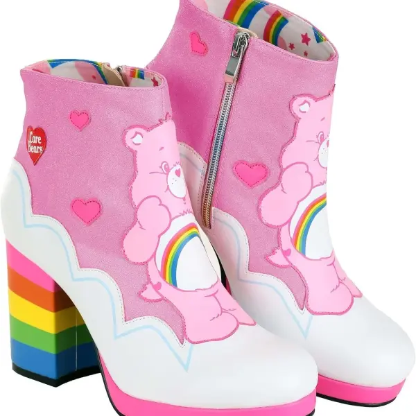 Pink Cheer Bear Care Bears Shoes, Pink Ankle Boots for Women, 80s Retro Boots