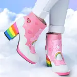 Pink Cheer Bear Care Bears Shoes, Pink Ankle Boots for Women, 80s Retro Boots