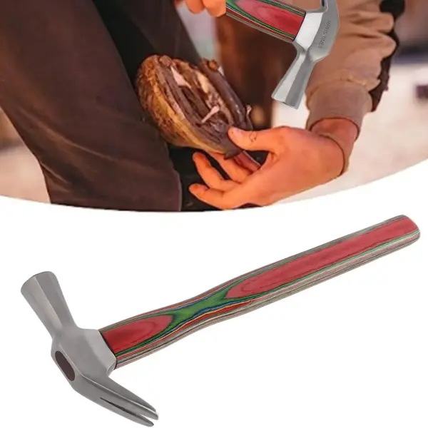 Tyenaza Farrier Hammer, Horseshoe Hammer Steel Wooden Handle Horse Shoe Nail Hammer Tool for Hoof Care