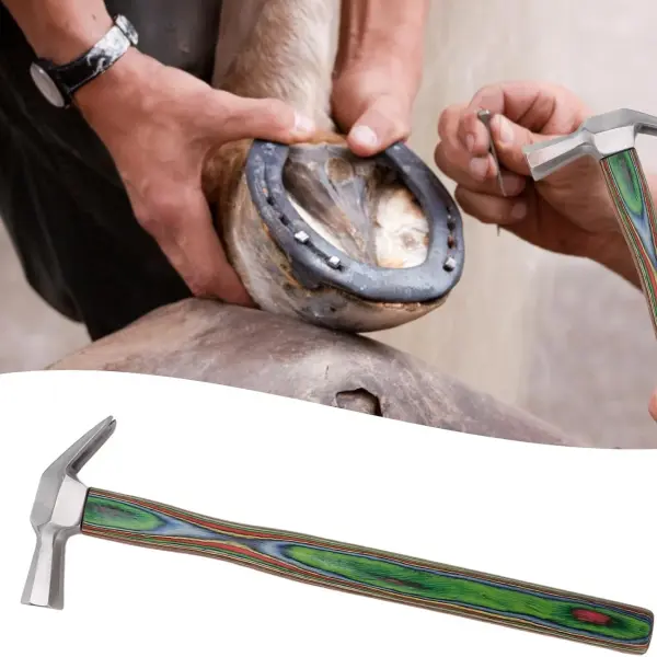 Tyenaza Farrier Hammer, Horseshoe Hammer Steel Wooden Handle Horse Shoe Nail Hammer Tool for Hoof Care