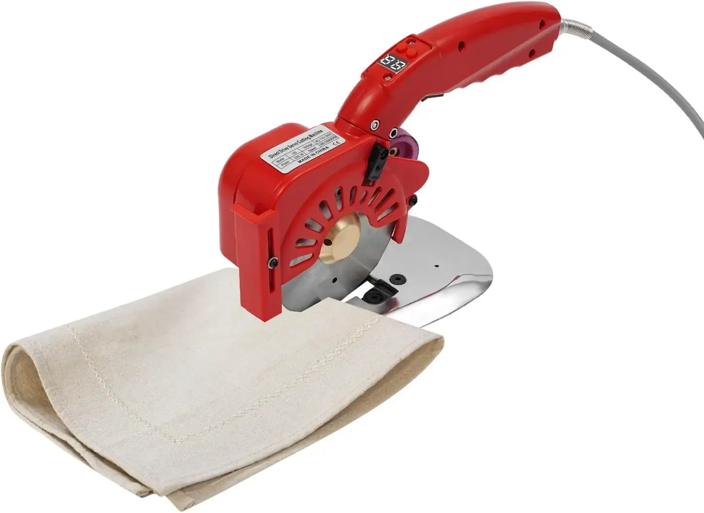 Electric Fabric Cutter Machine, 245W Industrial Speed Adjustable Fabric Scissors with LED Light & Built-in Blade Sharpener, Round Blade Cutting Machine for Sewing, Quilting, Tailoring (Red)