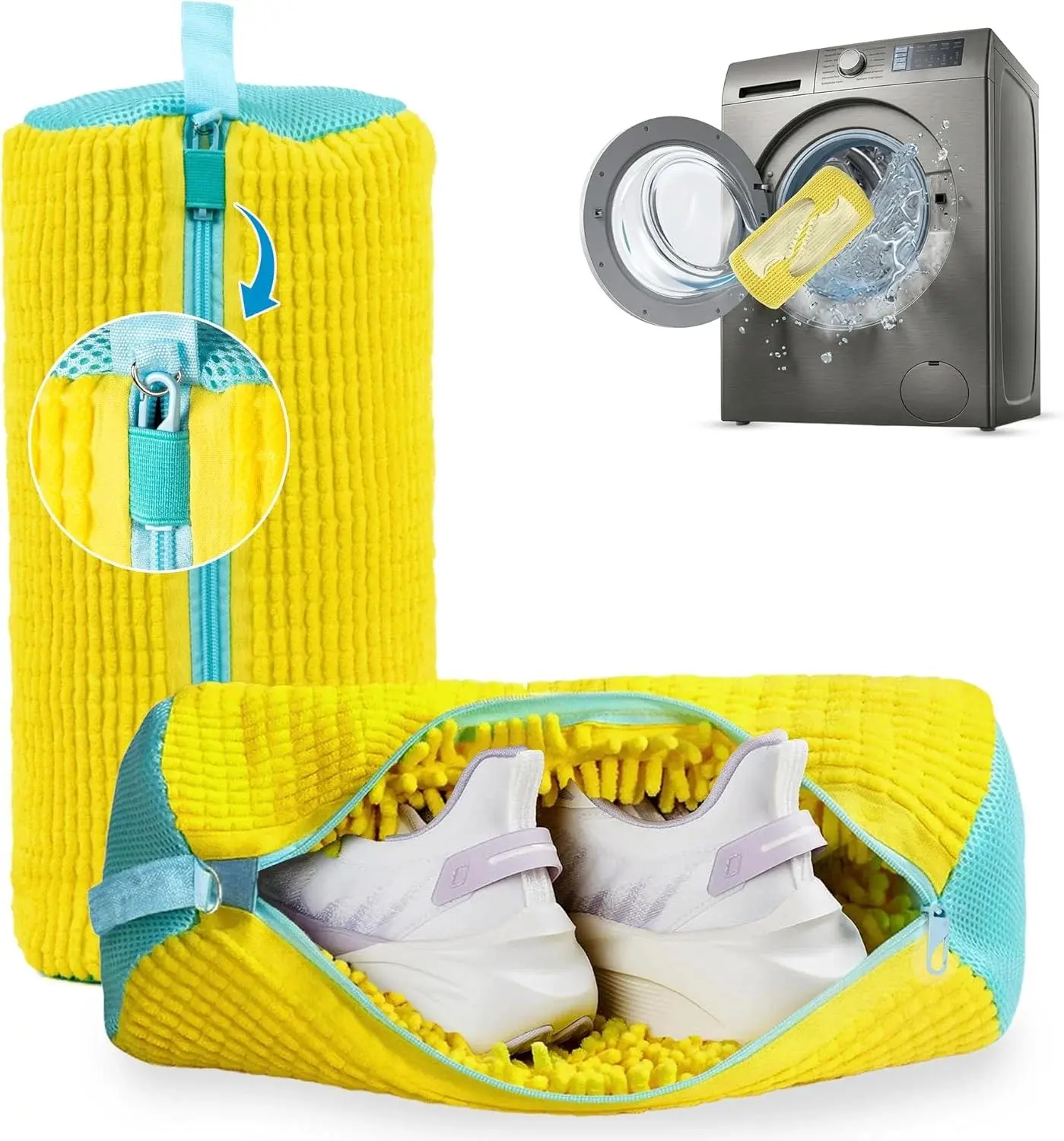 Shoe Washing Machine Bag – 2 Pcs Reusable Laundry Shoe Bag, 360° Deep Cleaning Sneaker Washing Bag, Durable Mesh Net with Zipper Protection, Fits All Shoe Types & Sizes (2 PCS Yellow)
