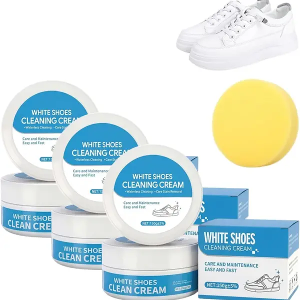 White Shoe Cleaner Cream,No Wash Cleaning Paste with Sponge,Removes Dirt and Stains, for Leather Sneakers Canvas Shoes