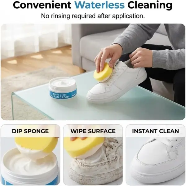 White Shoe Cleaner Cream,No Wash Cleaning Paste with Sponge,Removes Dirt and Stains, for Leather Sneakers Canvas Shoes