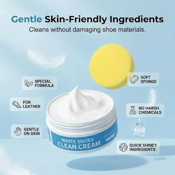 White Shoe Cleaner Cream,No Wash Cleaning Paste with Sponge,Removes Dirt and Stains, for Leather Sneakers Canvas Shoes