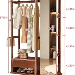 Hat stand Solid Wood Clothes Hanger Dressing Mirror Bedroom Floor Rotatable Multifunctional with Drawer Coat Rack Shoe Rack Hall Tree(Wood)