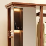 Hat stand Solid Wood Clothes Hanger Dressing Mirror Bedroom Floor Rotatable Multifunctional with Drawer Coat Rack Shoe Rack Hall Tree(Wood)