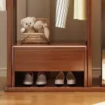 Hat stand Solid Wood Clothes Hanger Dressing Mirror Bedroom Floor Rotatable Multifunctional with Drawer Coat Rack Shoe Rack Hall Tree(Wood)