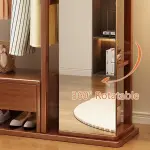 Hat stand Solid Wood Clothes Hanger Dressing Mirror Bedroom Floor Rotatable Multifunctional with Drawer Coat Rack Shoe Rack Hall Tree(Wood)