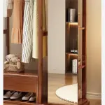 Hat stand Solid Wood Clothes Hanger Dressing Mirror Bedroom Floor Rotatable Multifunctional with Drawer Coat Rack Shoe Rack Hall Tree(Wood)