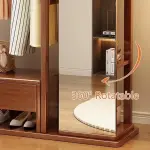 Hat stand Solid Wood Clothes Hanger Dressing Mirror Bedroom Floor Rotatable Multifunctional with Drawer Coat Rack Shoe Rack Hall Tree(Wood)