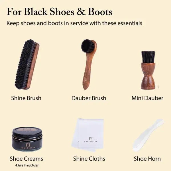 FootFitter Premium Leather Shoe Shine Kit – Complete Polish Cream, Cleaner, Brush & Shoe Care Set for Footwear in Metal Tin