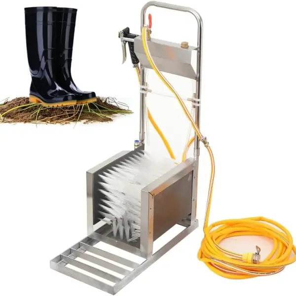 Automatic Shoe Cleaning Machine with Water Spray Gun, 3-Sided Hard Brushes for Effective Dust & Mud Removal - Ideal for Farms & Ranches - Durable Rain Shoe Scrubber