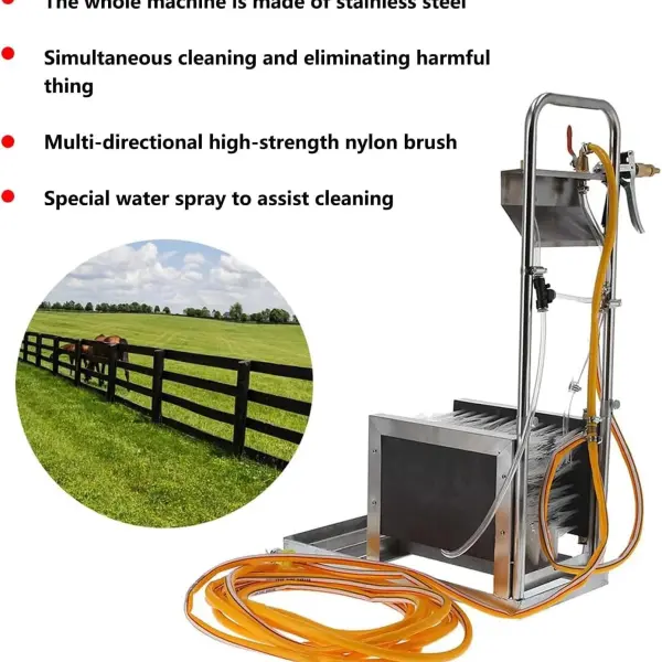 Automatic Shoe Cleaning Machine with Water Spray Gun, 3-Sided Hard Brushes for Effective Dust & Mud Removal - Ideal for Farms & Ranches - Durable Rain Shoe Scrubber