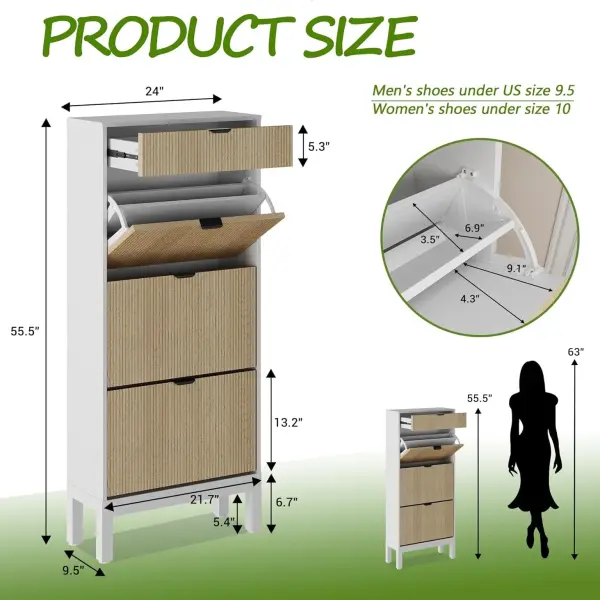 GAOMON Shoe Storage Cabinet with 3 Flip Drawers, Entryway Cabinet with Adjustable Shelves, Can Accommodate 18 to 24 Shoes, Space-Saving Narrow Shoe Rack for Entryway, Hallway, Front Door, White Oak