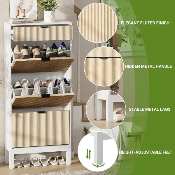 GAOMON Shoe Storage Cabinet with 3 Flip Drawers, Entryway Cabinet with Adjustable Shelves, Can Accommodate 18 to 24 Shoes, Space-Saving Narrow Shoe Rack for Entryway, Hallway, Front Door, White Oak