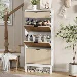 GAOMON Shoe Storage Cabinet with 3 Flip Drawers, Entryway Cabinet with Adjustable Shelves, Can Accommodate 18 to 24 Shoes, Space-Saving Narrow Shoe Rack for Entryway, Hallway, Front Door, White Oak