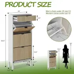 GAOMON Shoe Storage Cabinet with 3 Flip Drawers, Entryway Cabinet with Adjustable Shelves, Can Accommodate 18 to 24 Shoes, Space-Saving Narrow Shoe Rack for Entryway, Hallway, Front Door, White Oak
