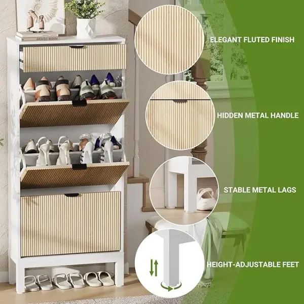 GAOMON Shoe Storage Cabinet with 3 Flip Drawers, Entryway Cabinet with Adjustable Shelves, Can Accommodate 18 to 24 Shoes, Space-Saving Narrow Shoe Rack for Entryway, Hallway, Front Door, White Oak