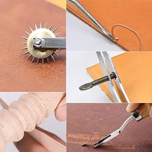 Leather Sewing Kit Leather Craft Tools Set Kit Leather Craft Punch Tools Kit Stitching Carving Working Hand Sewing Saddle Groover(Color:L28)