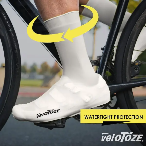 veloToze Tall Silicone Shoe Cover with Snaps - Covers Road Cycling Shoes - Waterproof, Windproof Reusable Boot-Style Overshoes for Bike Rides in Winter, Rain, Cold Weather Biking - for Men and Women