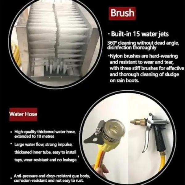 Stainless Steel Boot Cleaning Brush with Automatic Water Spray Gun - 360° Mud Removal Tool for Garden and Outdoor Use, Durable Shoe Scraper