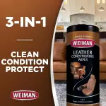 Weiman Leather Cleaner & Conditioner - Cleans, Restores & Protects Leather, UV Protection Prevent Cracking & Fading, For Car Seats, Sofas, Shoes, Bags & All Finished Leather Surfaces, 2 Pack, 60 Wipes