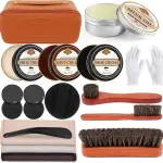 CHMI 16PCS Leather Shoe Polish Kit,Shoe Shine Kit with Black/Brown Shoe Polish,Shoe Bruhses for Leather Boot Care and Cleaning,Shoe Shine Gifts for Men
