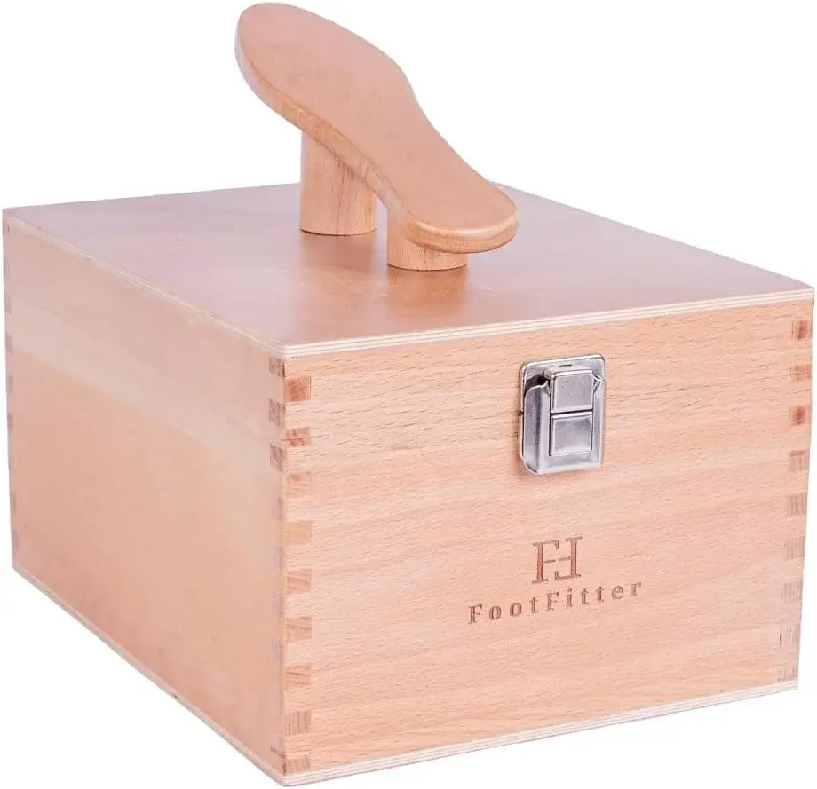 FootFitter Beech Wood Valet Box, Premium Shoe Shine Organizer with Classic Storage for Polish, Brushes, Cloths & Tools