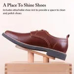 FootFitter Beech Wood Valet Box, Premium Shoe Shine Organizer with Classic Storage for Polish, Brushes, Cloths & Tools