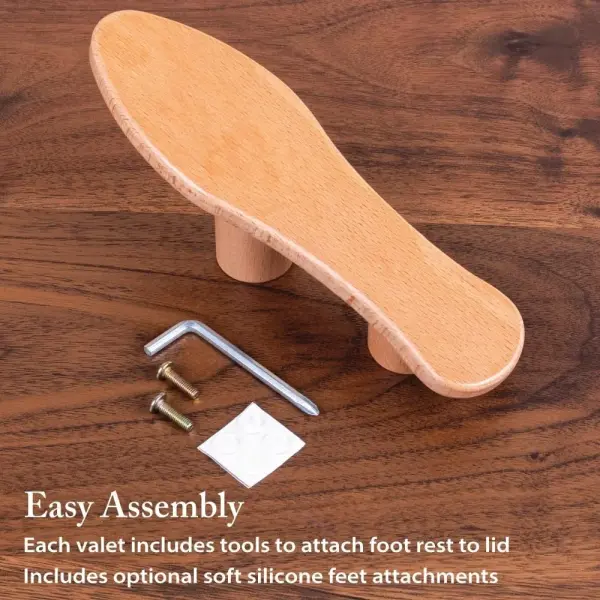 FootFitter Beech Wood Valet Box, Premium Shoe Shine Organizer with Classic Storage for Polish, Brushes, Cloths & Tools