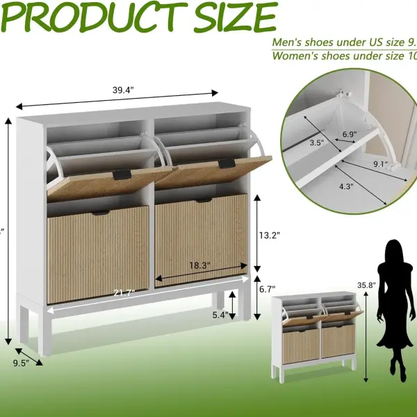 Shoe Storage Cabinet with 4 Flip Drawers, Entryway Cabinet with Adjustable Shelves, Can Accommodate 24 to 28 Shoes, Space-Saving Narrow Shoe Rack for Entryway, Hallway, Front Door, White Oak