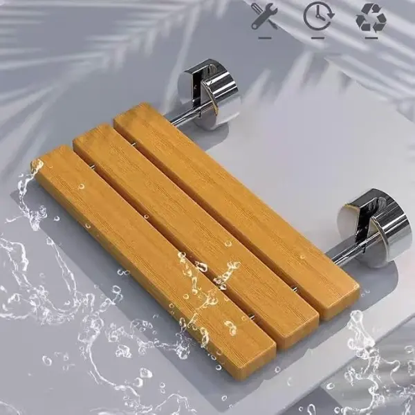Modern Wood Folding Shower Seat Bench Brushed Wall Mounted Shower Bench Entryway Shoe-Changing Stool(Silver)