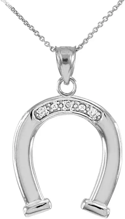 Fine 925 Sterling Silver Lucky CZ Horseshoe Pendant Necklace