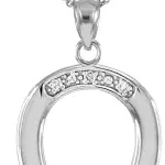 Fine 925 Sterling Silver Lucky CZ Horseshoe Pendant Necklace
