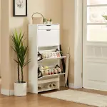 Shoe Cabinet with 3 Flip Drawers, Narrow Shoe Storage Cabinet, Freestanding Shoe Rack Organizer for Entryway, Hallway, White