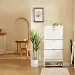 Shoe Cabinet with 3 Flip Drawers, Narrow Shoe Storage Cabinet, Freestanding Shoe Rack Organizer for Entryway, Hallway, White