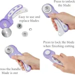 Headley Tools Rotary Cutter Set - 45mm Fabric Cutter, 5 Extra Rotary Blades, A3 Cutting Mat, Quilting Ruler and Sewing Clips, Craft Knife Set, Ideal for Crafting, Sewing, Patchworking, Purple