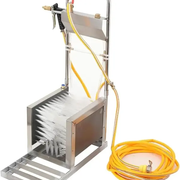 Boot Cleaning Station, Stainless Steel Shoe Scraper Brush with Integrated Water Spray Gun for Deep Cleaning Mud Removal in Outdoor Farm and Garden Use