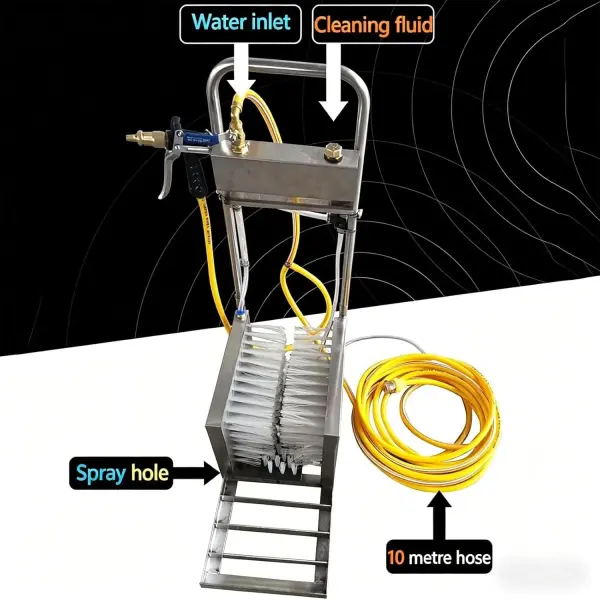 Boot Cleaning Station, Stainless Steel Shoe Scraper Brush with Integrated Water Spray Gun for Deep Cleaning Mud Removal in Outdoor Farm and Garden Use