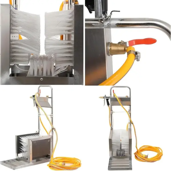 Boot Cleaning Station, Stainless Steel Shoe Scraper Brush with Integrated Water Spray Gun for Deep Cleaning Mud Removal in Outdoor Farm and Garden Use