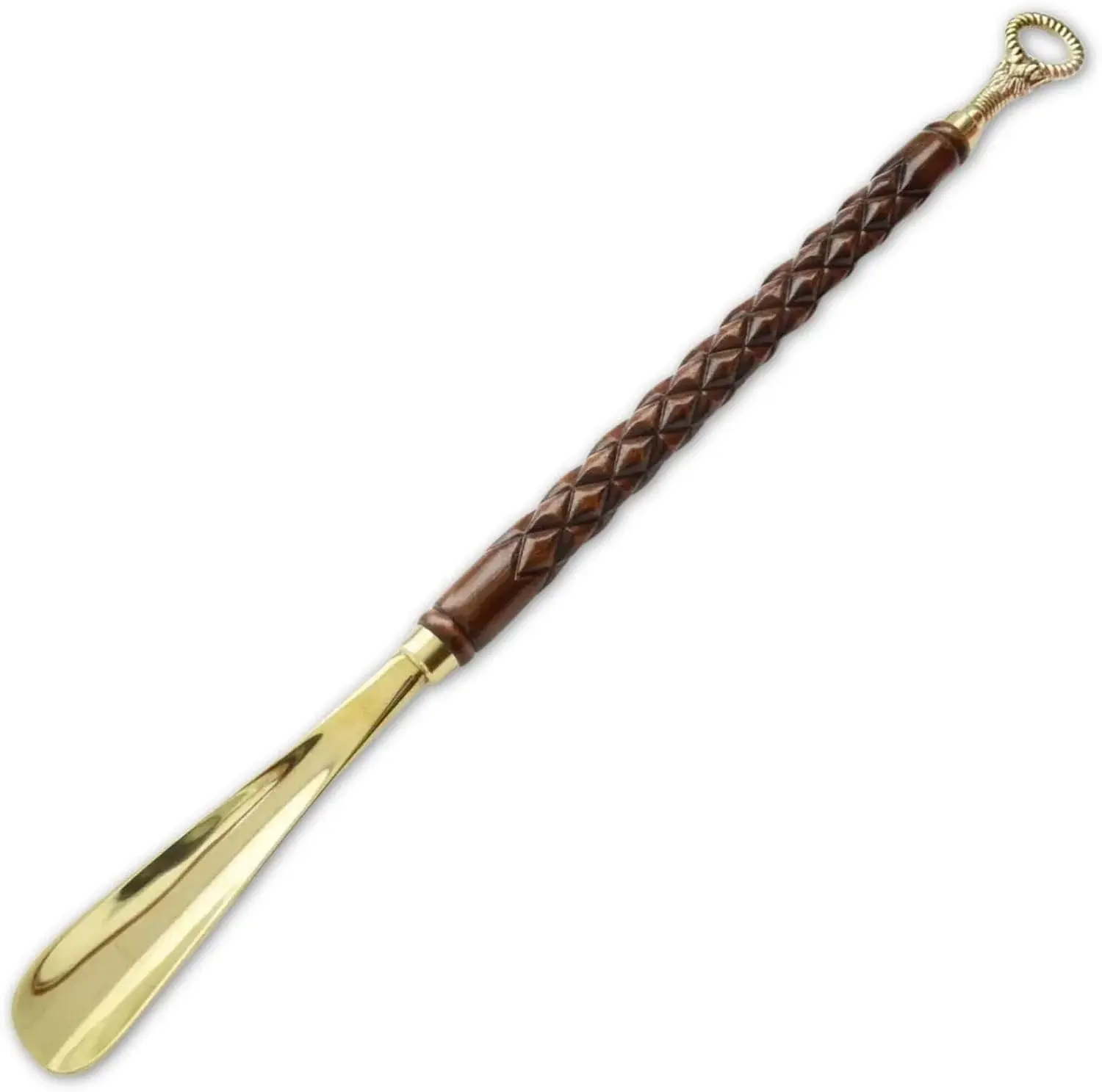 Wooden Shoe Horn with Brass Handle – Long Shoehorn for Men & Women – Handcrafted Wood & Brass Shoehorn – Easy Slip-On Shoe Helper – 62cm