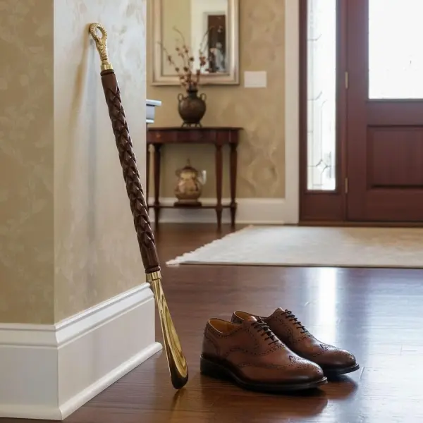 Wooden Shoe Horn with Brass Handle – Long Shoehorn for Men & Women – Handcrafted Wood & Brass Shoehorn – Easy Slip-On Shoe Helper – 62cm