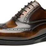 BEAU TODAY Oxfords Dress Shoes for Men Genuine Leather Brogue Oxford Shoes Lace Up Wedding Dress Shoes Mens Formal Business Mens Wingtip Shoes