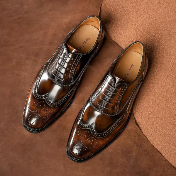 BEAU TODAY Oxfords Dress Shoes for Men Genuine Leather Brogue Oxford Shoes Lace Up Wedding Dress Shoes Mens Formal Business Mens Wingtip Shoes
