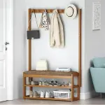 Shoe Rack for Entryway Shoe Rack for Entryway Coat Rack Shoe Bench, Bamboo Shoe Storage Bench with Cushion Padded Seat, 3-in-1 Hall Tree, Shoe Organizer Rack for Entryway Shoe Organizer