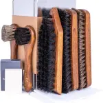 FootFitter Premium Shoe Care Brush Set, Horsehair Shine Brushes & Tools for Polishing Leather & Suede Shoes (Made in Germany)