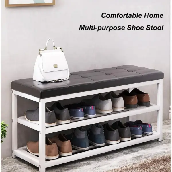 Multifunctional Shoe Care Stool Space Saving Entryway Bench & Stylish Seating for Living Room & Office Compact Storage Solution for Shoes & Accessories