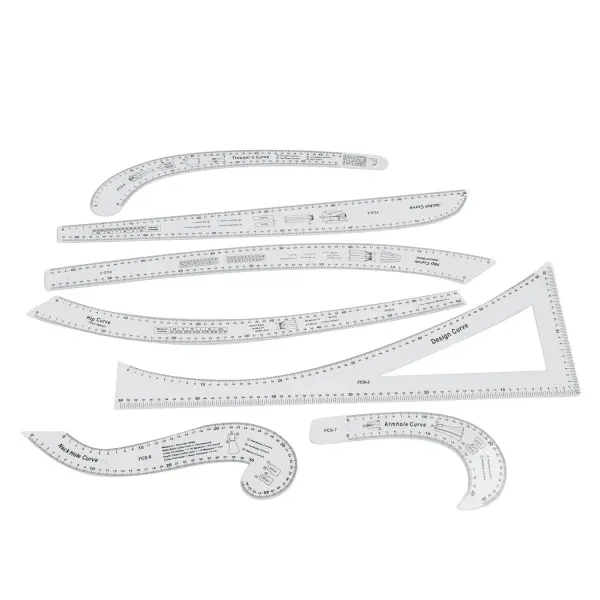 VBESTLIFE Fashion Pattern Design Ruler Set High Accuracy Sewing Tools, 7 Pcs Sewing Ruler Tailor Set for Drawing Curves and Lines